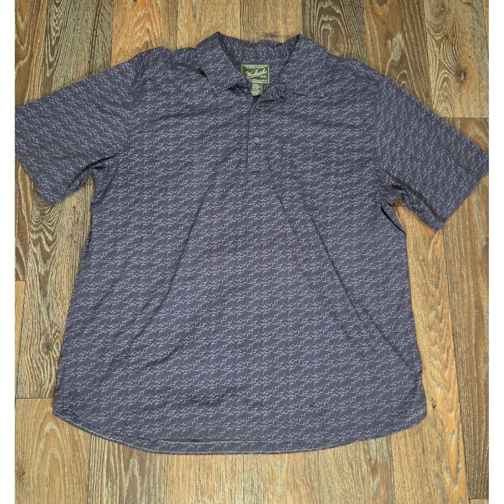 Woolrich Mens XL Blue Geometric Mountain Print Short Sleeve Button Down Shirt